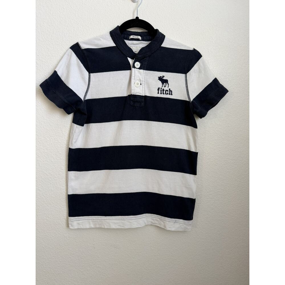 Y2K Abercrombie Boys  Muscle Fit Blue Striped Polo Shirt XL